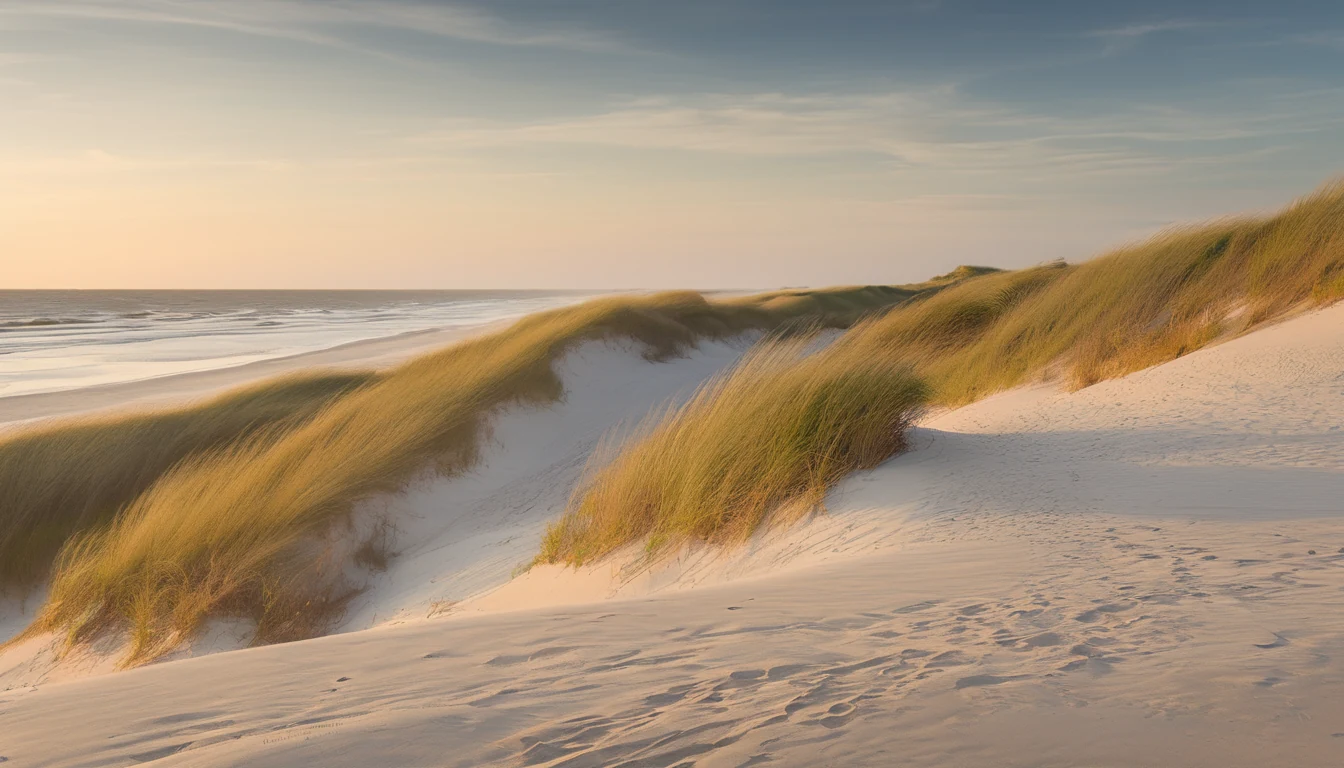 Ocracoke Island dunes and Atlantic beach under a wide sky, Cape Hatteras National Seashore